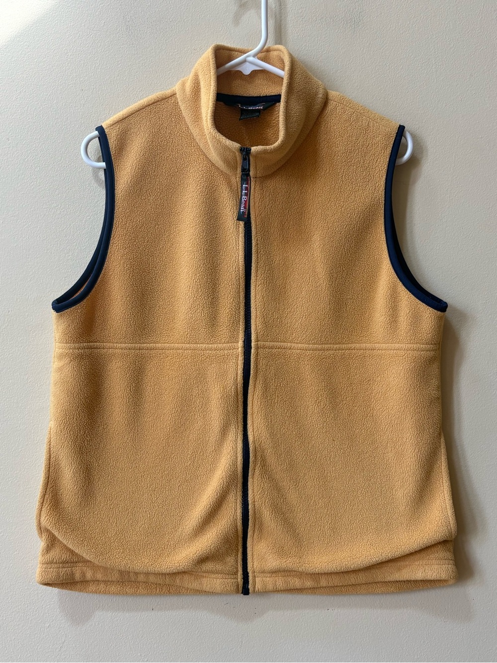 Vintage L.L.Bean Women's Fleece Vest Full Zip Yellow with Navy Blue Trim